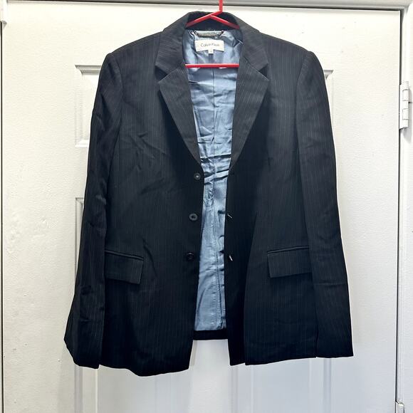 Navy Blue Pin Stripe Calvin Klein Blazer Jacket Suit Plus Size 14 - Picture 1 of 5
